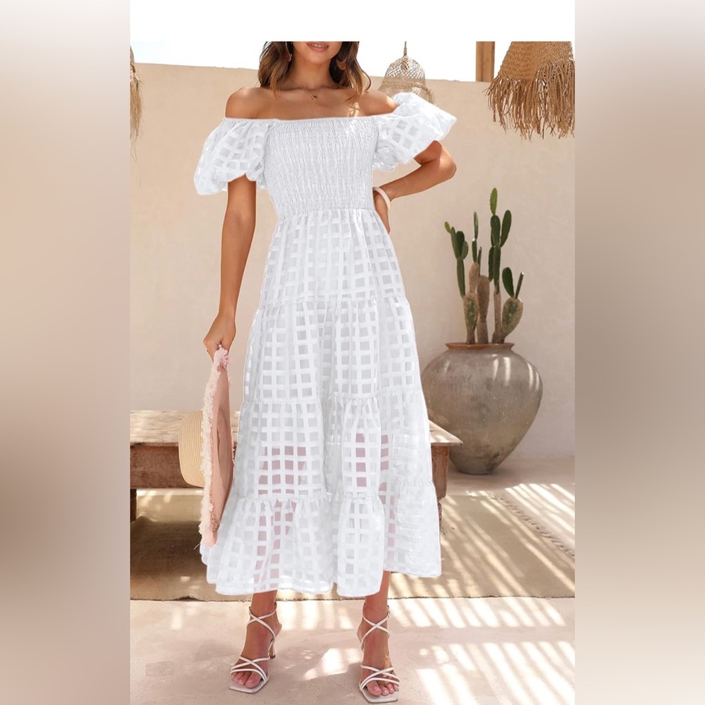 NWT - White Puff Sleeve Midi Dress